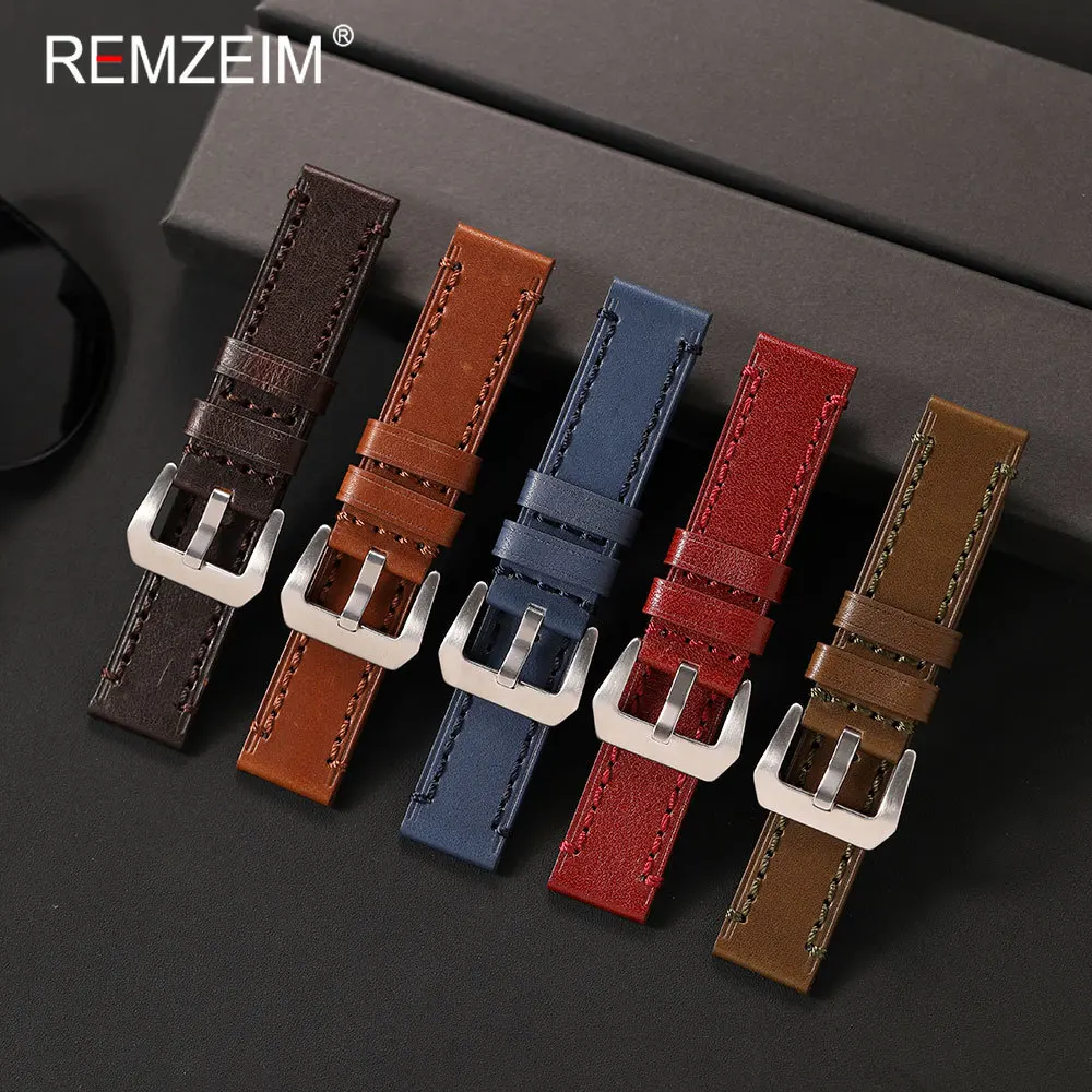 Weiches Ölwachs-Lederarmband für Herren, komfortables Retro-Ersatzband 20mm 22mm 24mm 26mm für die meisten Uhren.