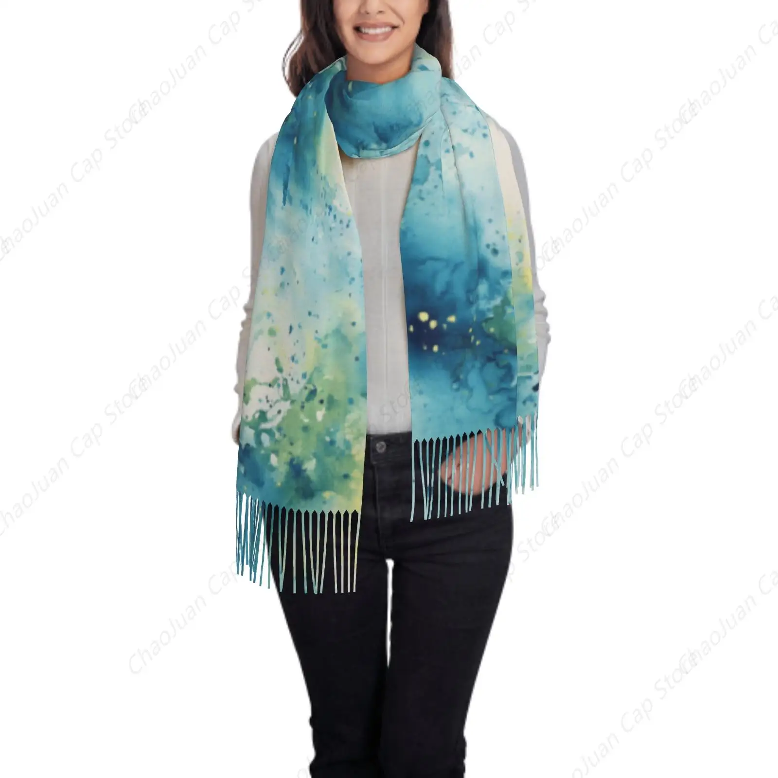 

Синий акварельный кашемировый зимний шарф с принтом художника, модное мягкое теплое женское одеяло, шаль
