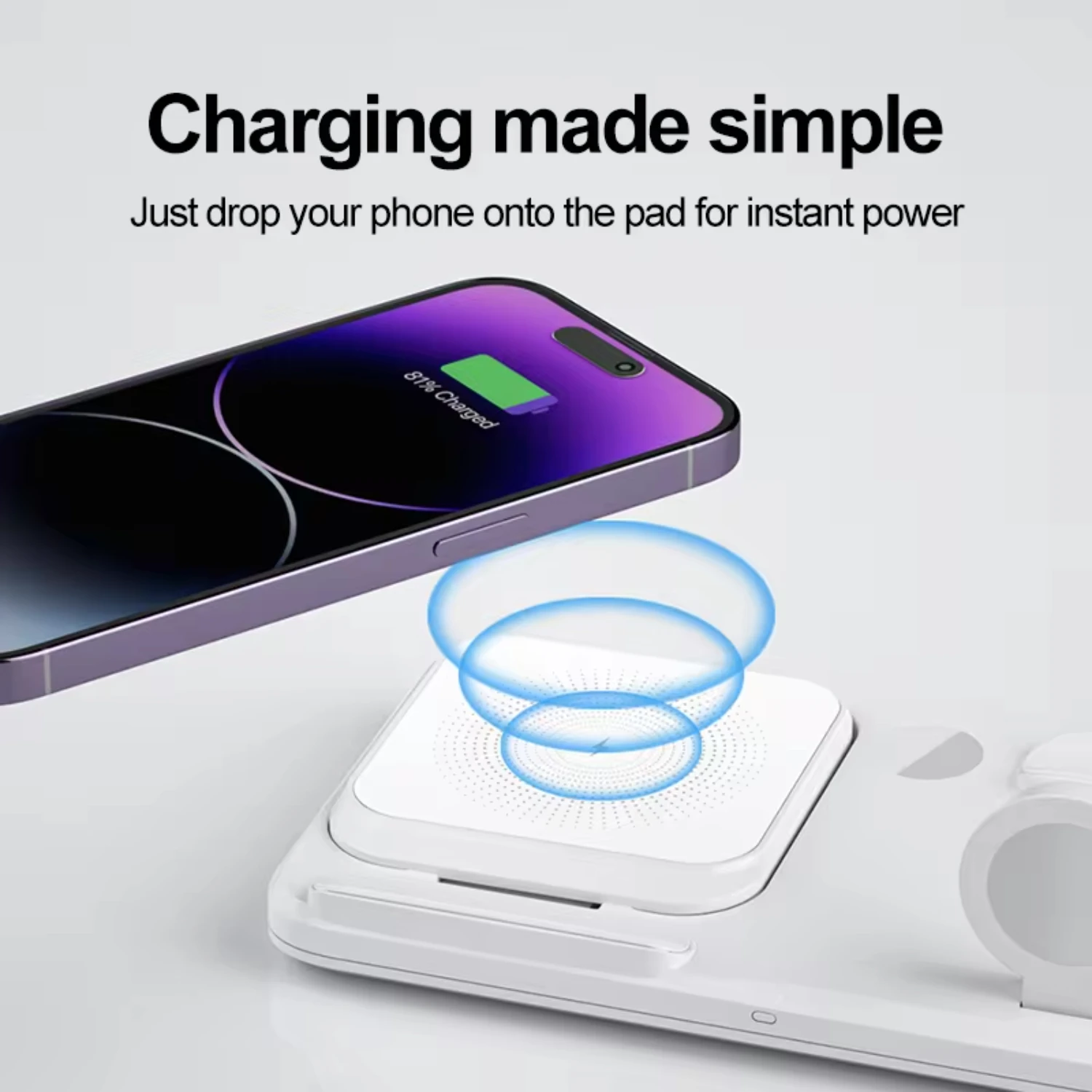 folding 3-in-1 wireless charger  mobile phones, headphones, watches, wireless 15W fast charging