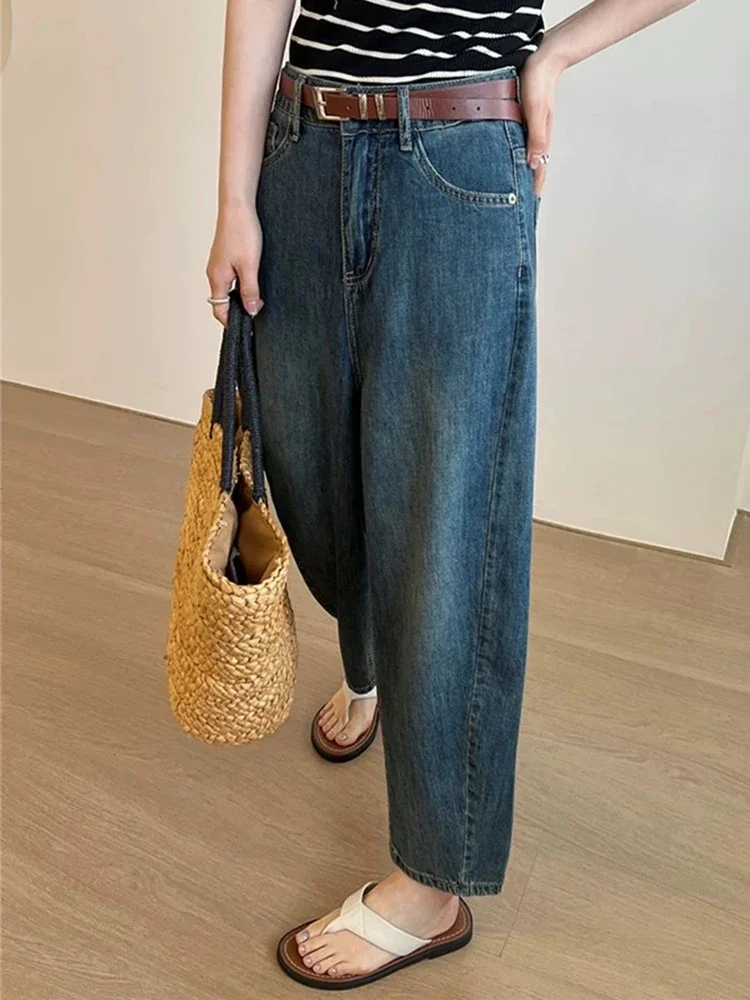 Vintage Street Loose Casual New Chic Washed Women Jeans Summer Simple Fashion Solid Color S-XL Classic Female High Waisted Jeans