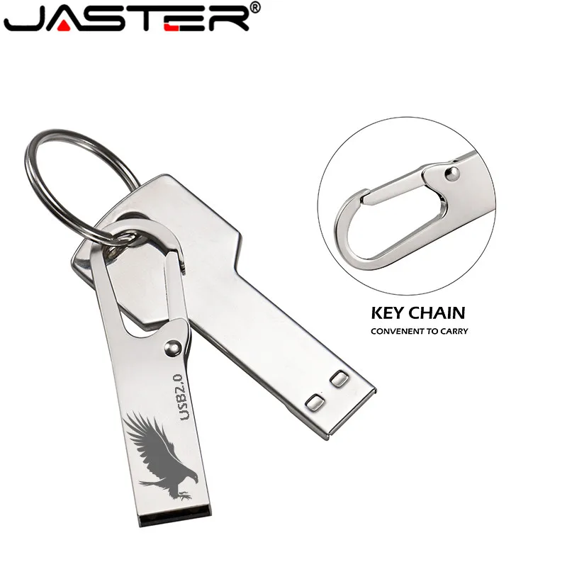 JASTER-Metal USB 2.0 Flash Drive, Thumbdrive, Silver Pen Drive, High Speed Memory Stick, Impermeável, 8GB, 4GB, 64GB, 32GB, 16GB