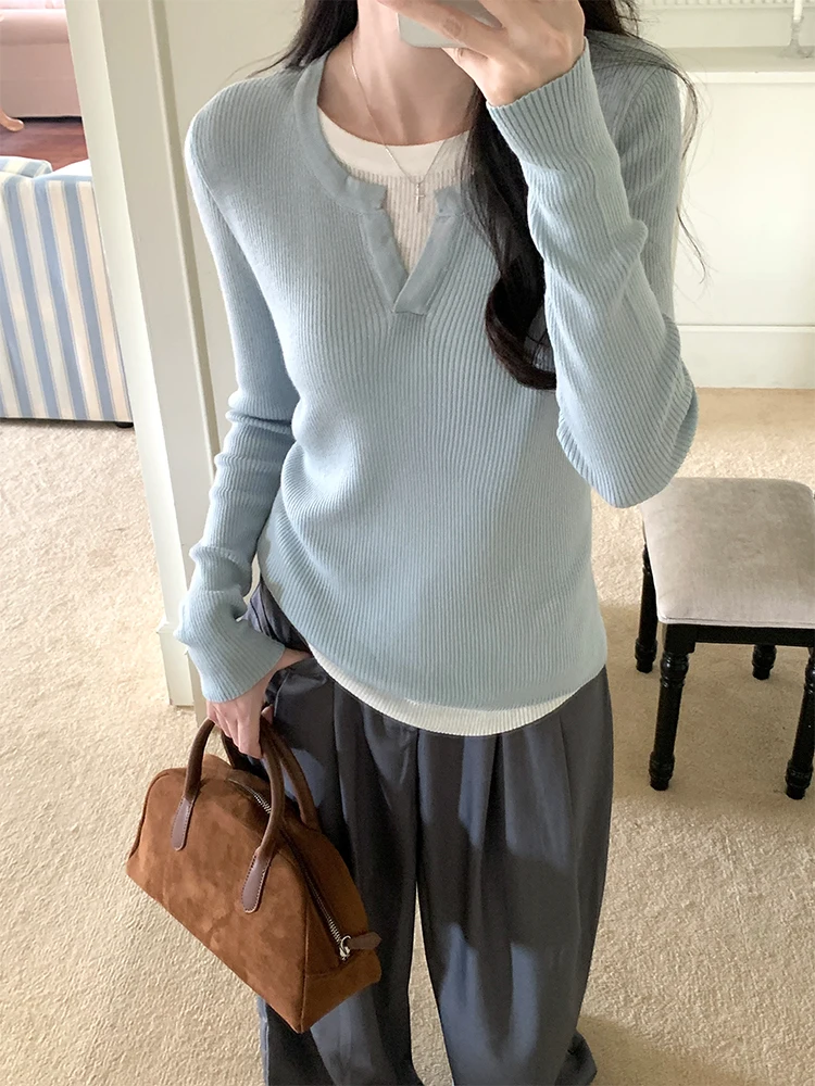 

Свитера Джемперы Пуловеры Женские вязаные крючком Merino Mock из двух предметов Обычные BF Y2K Lady OL Профессиональная работа Бизнес Простой