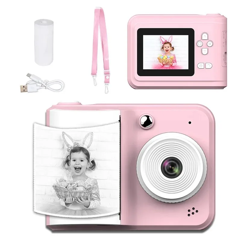 Instant Print Camera for Kids High Resolution Photography Toy Gift for Girls Fun Birthday Present with Photo Printing Function