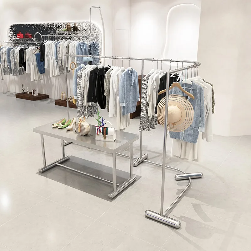 Clothing store display rack Floor-to-ceiling corner women's clothing store Special arc shelf in the middle Hanging hanger