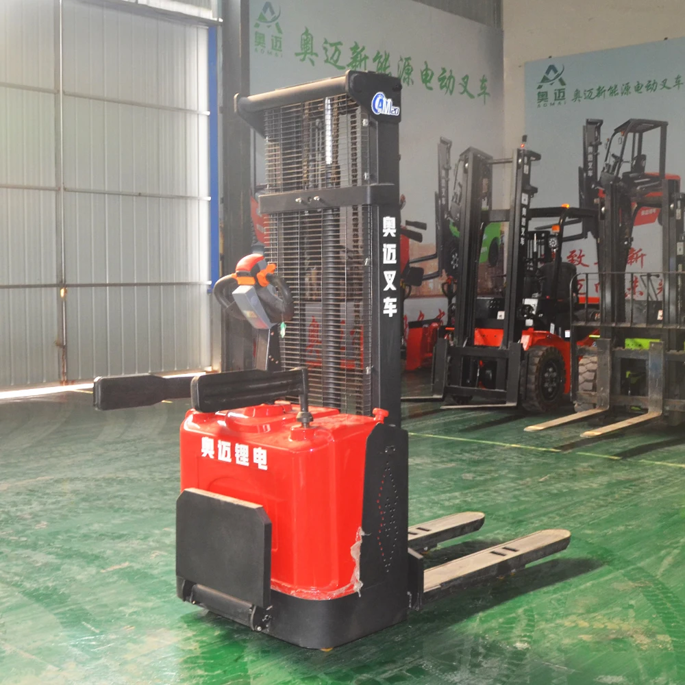 Electric Pallet Stacker Self-Loading Walkie Stacker Forklift Power Reach 1.5ton 2ton For Warehouses And Logistics
