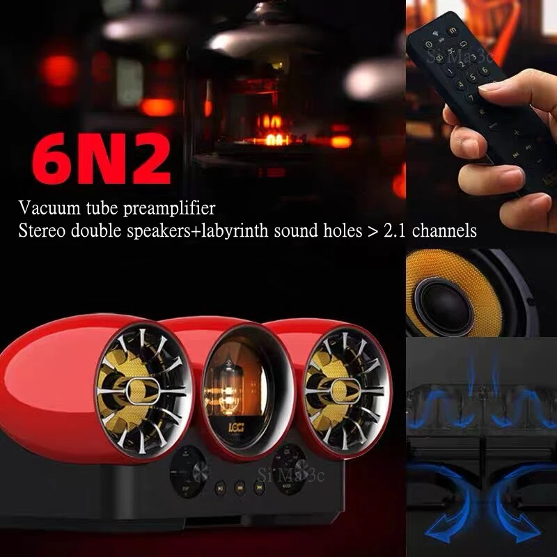 T20 튜브 앰프 블루투스 스피커, 슈퍼 베이스 붐 박스, 무선 스테레오 서브우퍼 지원, TF, USB, AUX, 원격 제어, 50W