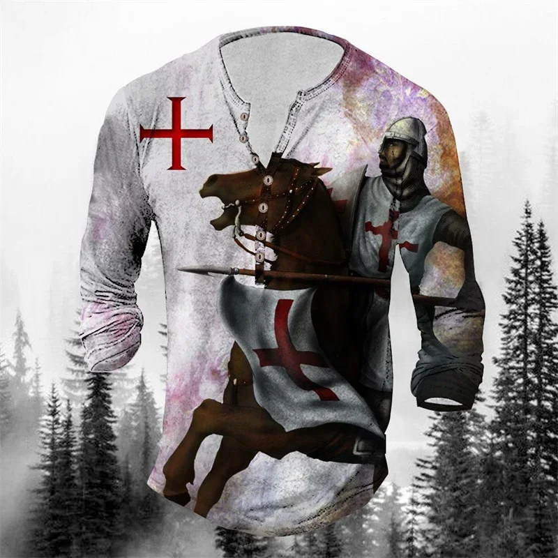 Шорты мужские хлопковые с длинным рукавом, винтажная одежда рыцарей-тамплиров, повседневные футболки оверсайз с открытыми пуговицами, большие размеры 6XL, весна-лето