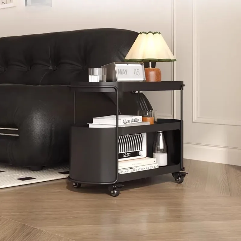 Black Vintage Mobile Side Table Rolling Sofa End Table with Drawer Luxury Bedside Cabinet for Small Spaces Living Room Furniture