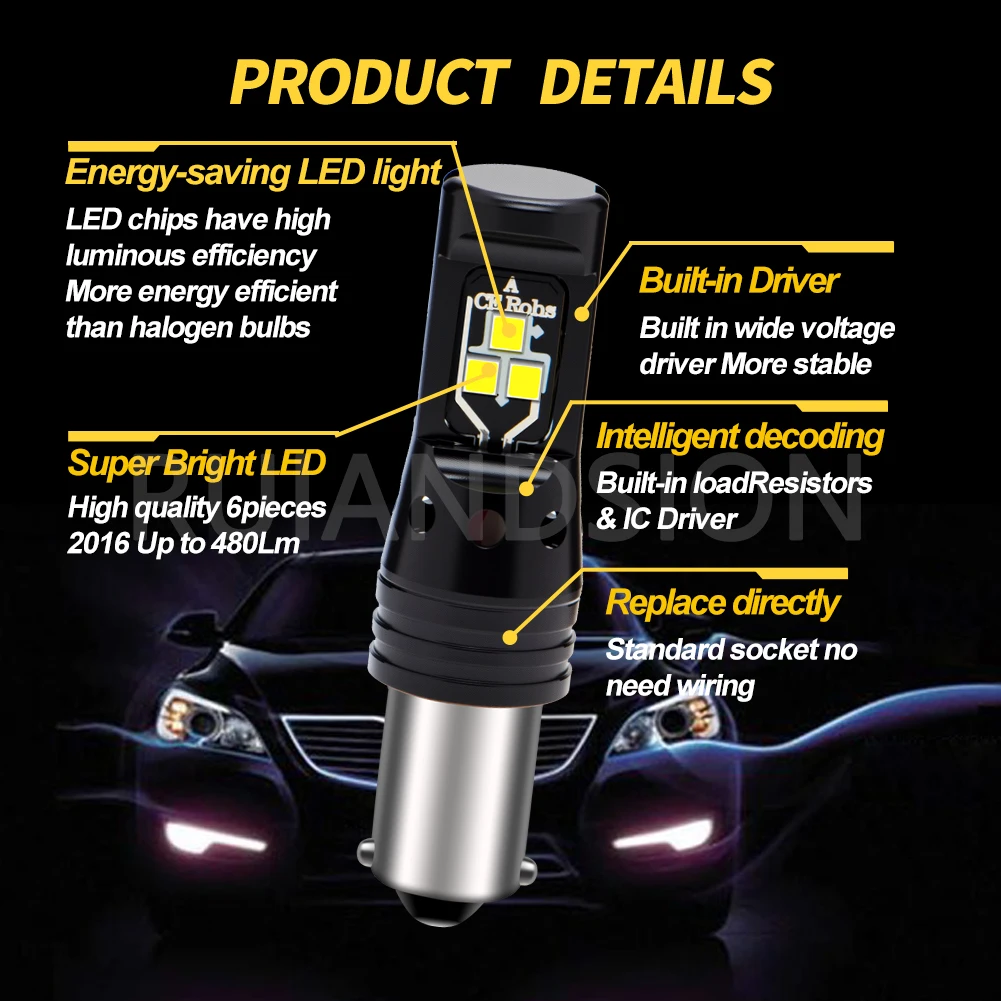 0.36A High Power Canbus Error Free BA9S T4W BAX9S H6W BAY9S H21W LED Reverse Parking Side License Plate Lights White AC 12-24V