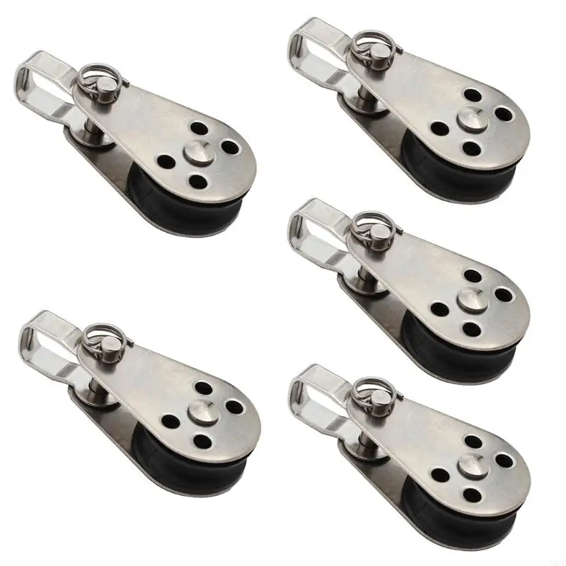 T8UC 5pcs Stainless Steel Pulley Block Hanging Wire Towing Wheel Lifting Rope