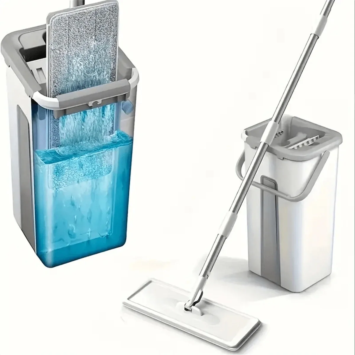 

1 Set, Household Cleaning Mop And Bucket Set ,Bring Two Mop Cloths, Hand-Free Wash Flat Mop, Dust Removal Mop With Bucket