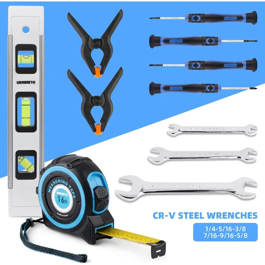 Kit de herramientas premium de 174 piezas para tareas de reparación y mantenimiento del hogar, incluye bolsa de almacenamiento abierta de boca grande de 14 pulgadas con órgano