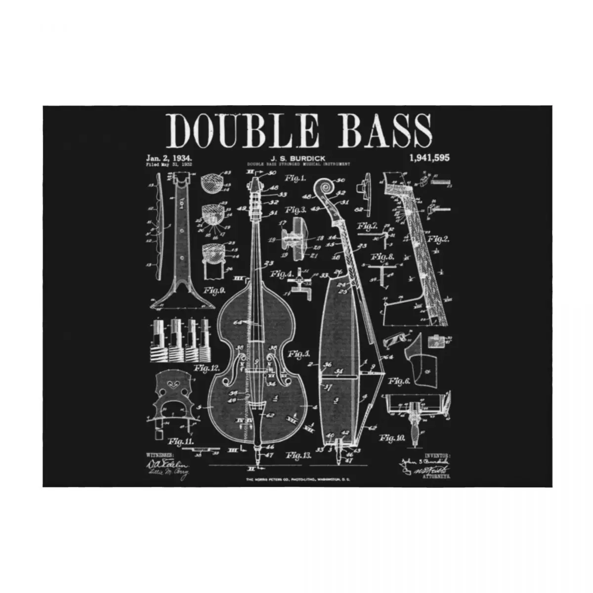

Double Bass Player Bassist Musical Instrument Vintage Patent Throw Blanket for babies Moving Soft Big Loose Blankets