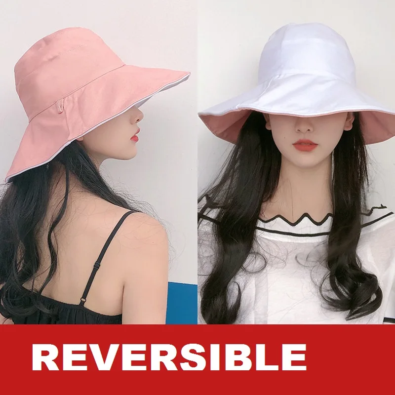 

Women Bucket Hat Fashion Cotton Reversible 2 Side Wear Bob Hat Chapeau Panama Fishermen Cap Visor Hats Gorro Pescador Beach