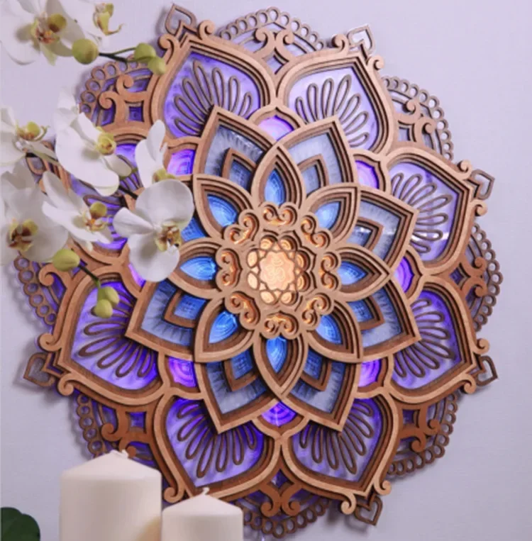 New High-end Atmosphere USB Wooden Mandala Home Fashion Decoration Creative Living Room and Bedroom Handicraft Decoration