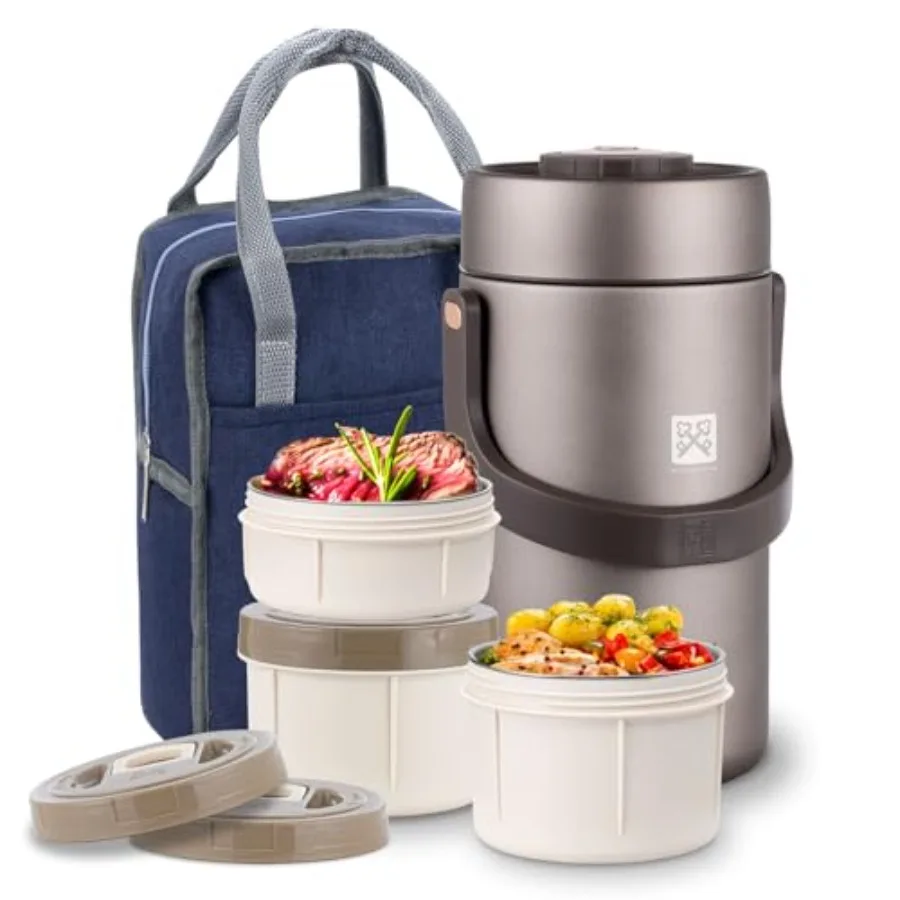 

87oz Thermo for Hot Food Adult Stainless Vacuum-Insulated Wide Mouth Large Food Thermo with 3 Stackable Storage Container Inser