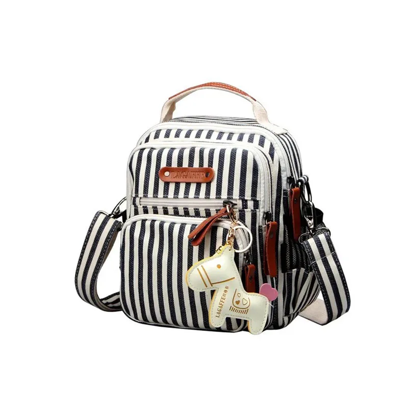 

Fashionable Striped Printed Pattern Mommy Bag Multifunctional Baby Diaper Storage Bag Portable Single Shoulder Crossbody Bag