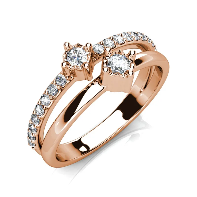 

Daisini Two Line Eternity Ring Embellished with Swarovski Crystals Stacked Women Luxury Fine Jewelry Rock Punk Jewels