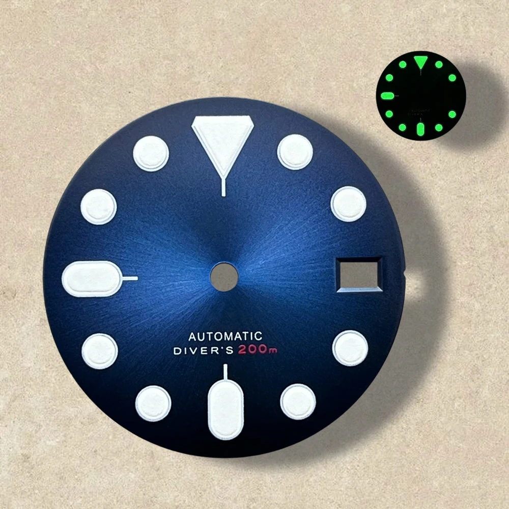 28.5mm S Logo SKX007 Dial Fit NH36/4R36 Movement Green Luminous Matte/Sunray Dial Watch Modification Accessories