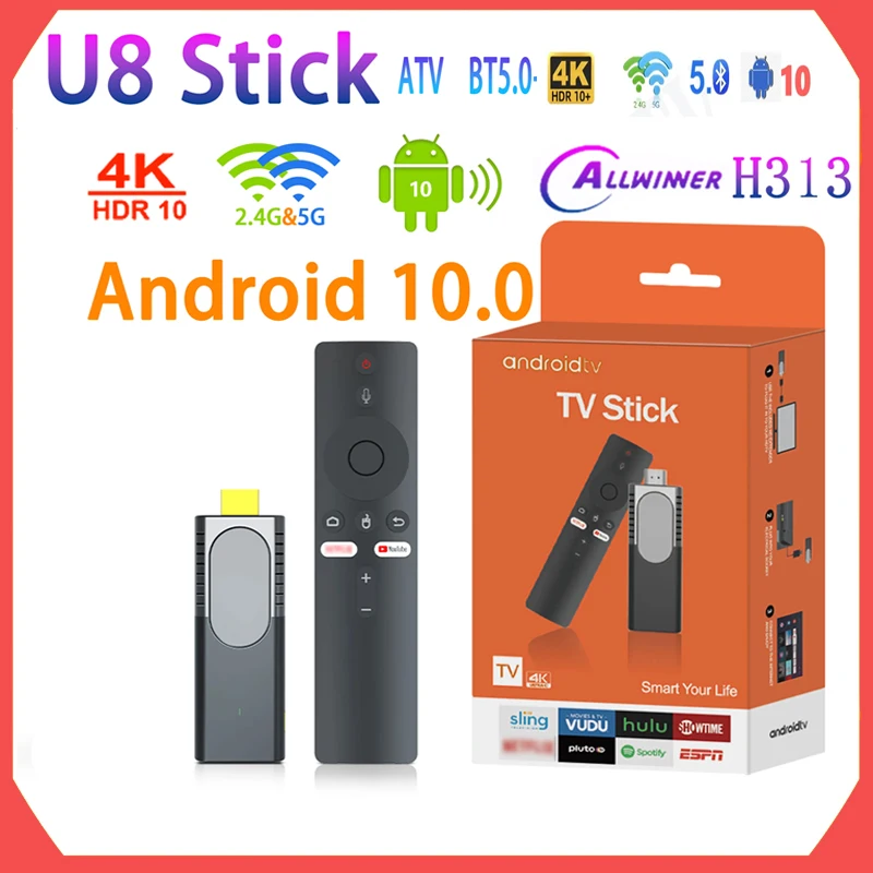 X96 U8 Mini TV Stick, 4K, 3D, HD, USB, Media Player, 2.4G, 5G, WiFi, Allwinner H313, H.265, Caixa de TV Inteligente Sem Fio, set-top box Android 10