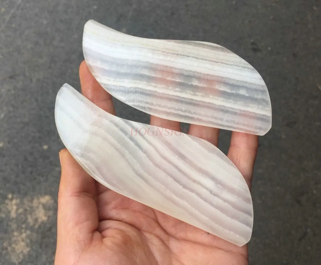 gua sha 실크 포장 백옥 긁기 보드 천연 옥 마사지 얼굴 리프팅 옥 보드 핸들 전통 한약