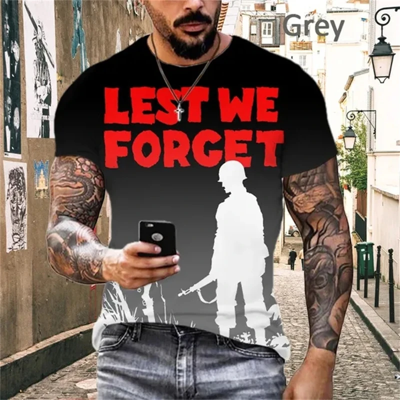 New Lest We Forget 3D Printed Men Short Sleeve T-shirt Personality Hip-hop Unisex Fashion Retro Casual Male T Shirts Sports Tees