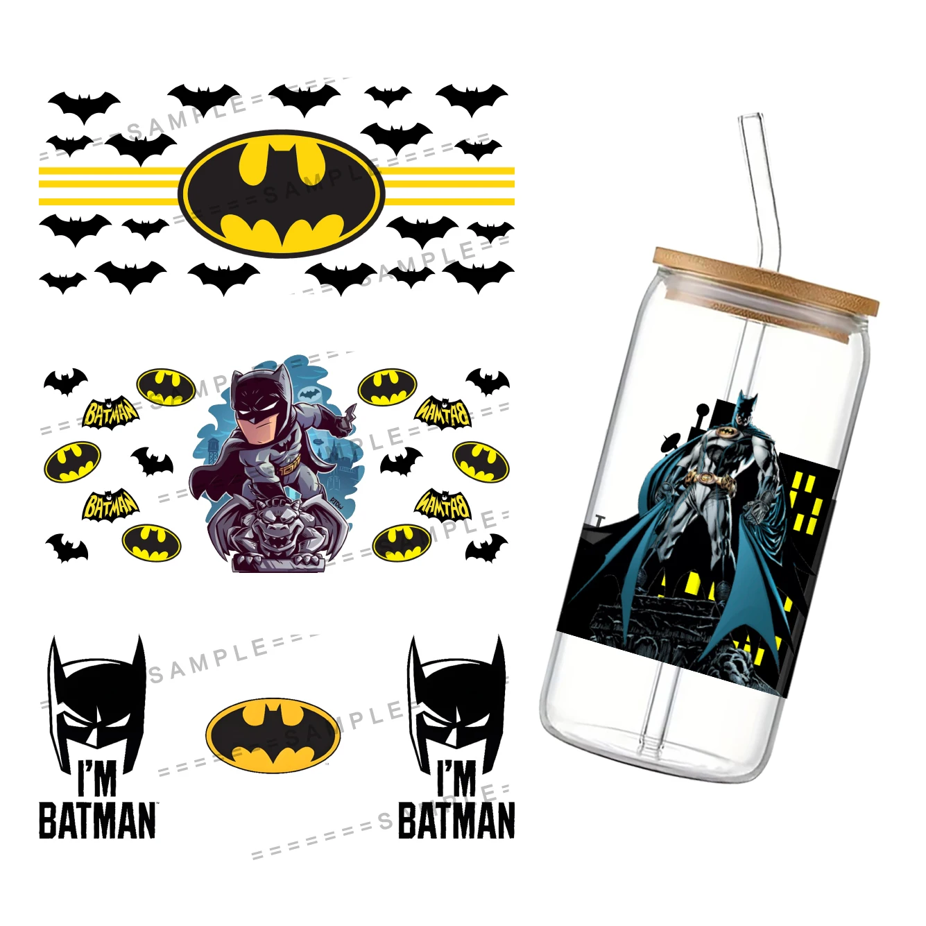 DC Batman UV DTF Cup Wrap for 16Oz Libbey Comic Book Superhero Glass Can DIY Transfer Sticker