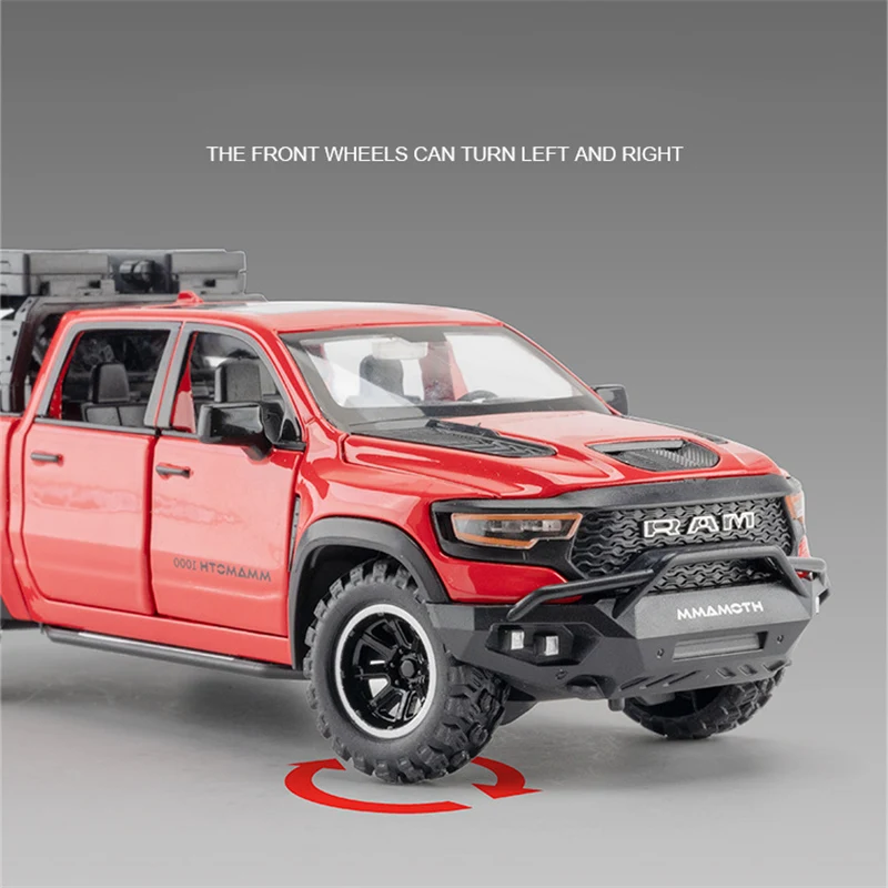 DODGE-Mamute 1000 TRX Alloy Pickup Car Model, Diecast Metal, Veículo Off-Road, Simulação de Som e Luz, Presente Toy Kids, 1:32