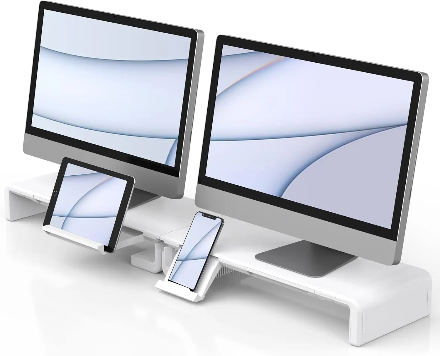 

Складная подставка для монитора с регулируемой высотой, выдвижным ящиком и держателем для планшета для организации рабочего стола (белая, 2 шт.)