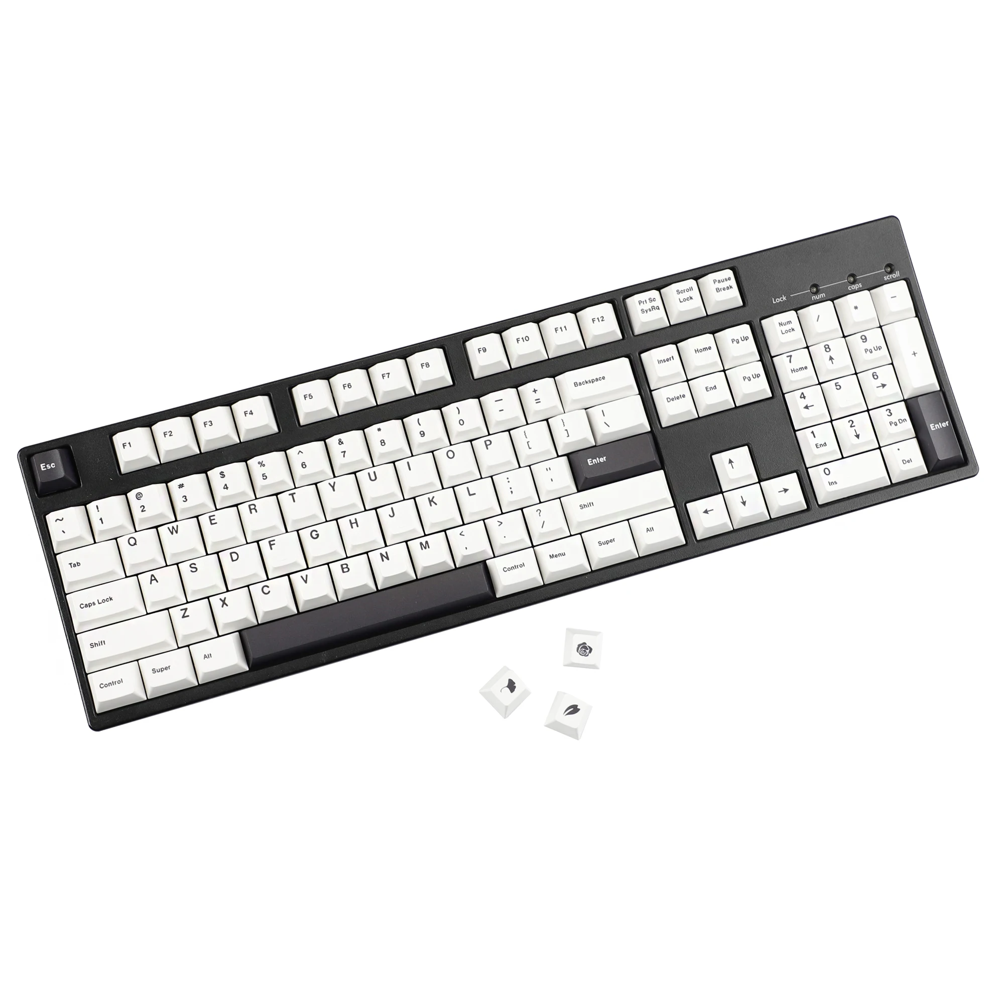 YMDK 148 Keys Minimalist Style Black White Small Fresh PBT Dye Sub Top Print Cherry Profile Keycaps for MX Mechanical Keyboards