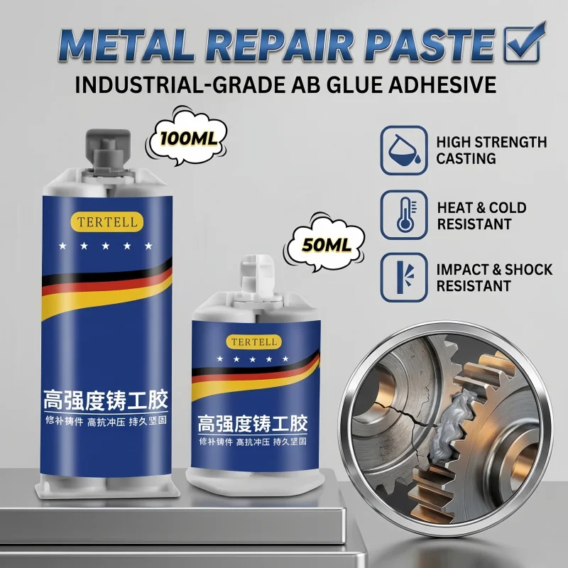 50/100ml Metal Repair Paste 2 In1 Industrial AB Caster Glue Heat Resistant Sealant Cold Weld Strong Defect Repair Agent Glue