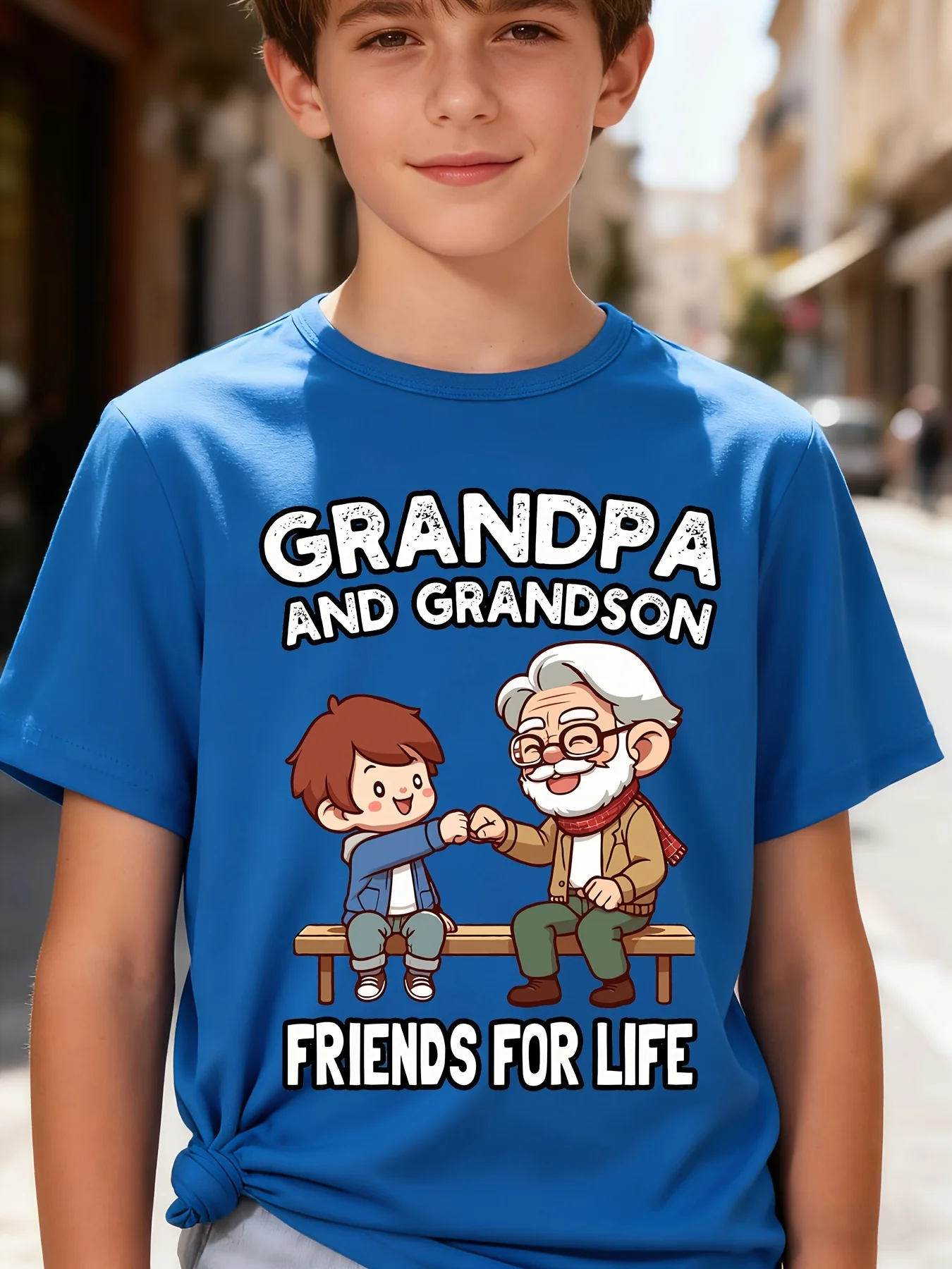 Grandpa And Grandson Friends For Life Print T Shirt Family Matching Outfit Boys Girls Short Sleeve Cartoon Children Daily Tees