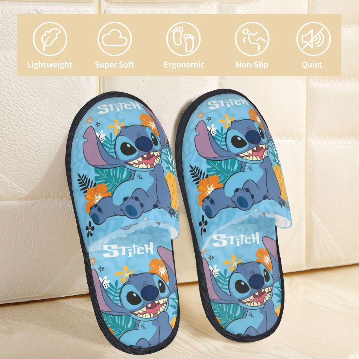 Winter Slippers Cute Cartoon Stitch Accessories Household Fur Slippers Slides Living Room Soft Non-skid Slides