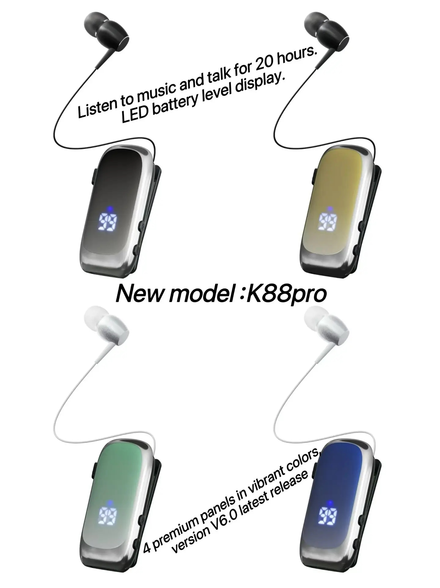 

Иврит K88 pro fone Bluetooth наушники Мини-бизнес-наушники Беспроводные наушники Bluetooth V6.0 Наушники-вкладыши с зажимом для громкой связи Гарнитура