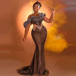 Black Lace Prom Dresses With Sheer Neck Illusion Loong Sleeves Mermaid Evening Dress With Beads Sequins Aso Ebi Party Gowns