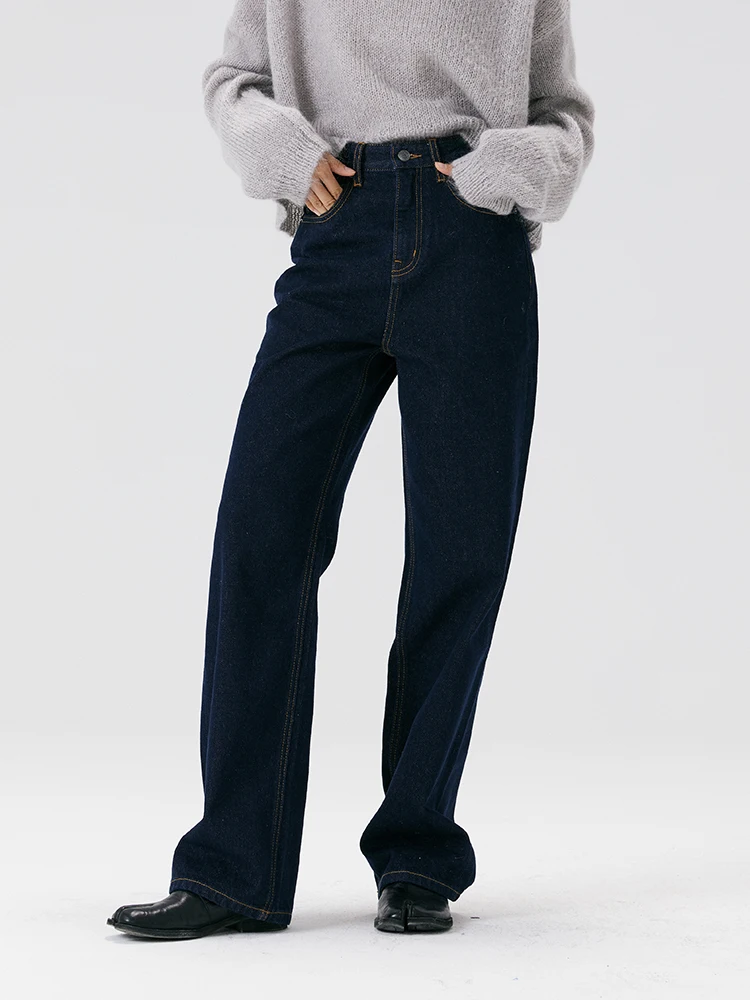 

No.93 Винтажные свободные прямые джинсы с высокой талией, женские темно-синие джинсы оригинального цвета, длинные брюки, осень-зима, новый Sle