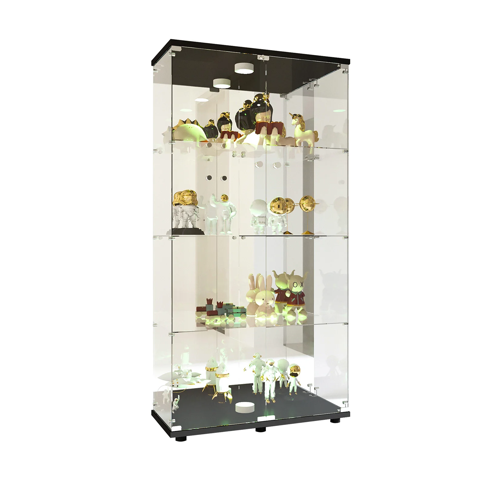 Glass Display Cabinet in White, 164 x 80 x 36.5 cm, Modern Glass Wooden Display Cabinet with 3 Shelves Made of ESG for Collectib