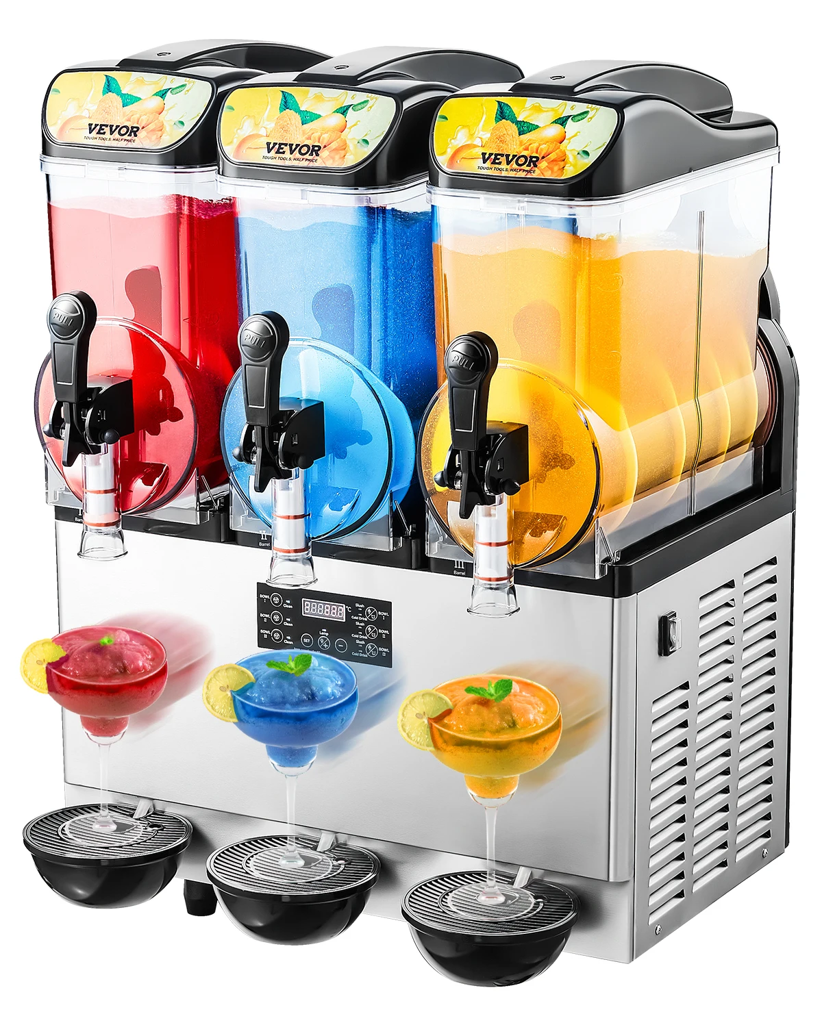 Succebuy Machine à Boissons Glacées Commerciale 15L à Trois Réservoirs, Machine à Slushy pour la Maison, les Fêtes, les Restaurants, les Cafés et les Bars