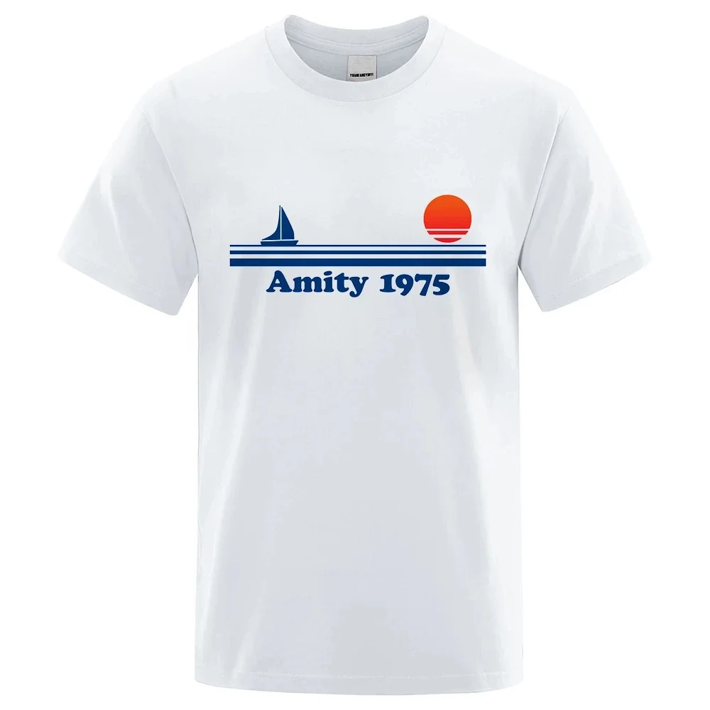 Amity 1975 - Jaws Retro Print Tshirt Men Creativity Sweat Clothing Fashion Tee Clothes T Shirts Breathable Cotton T-Shirts Man