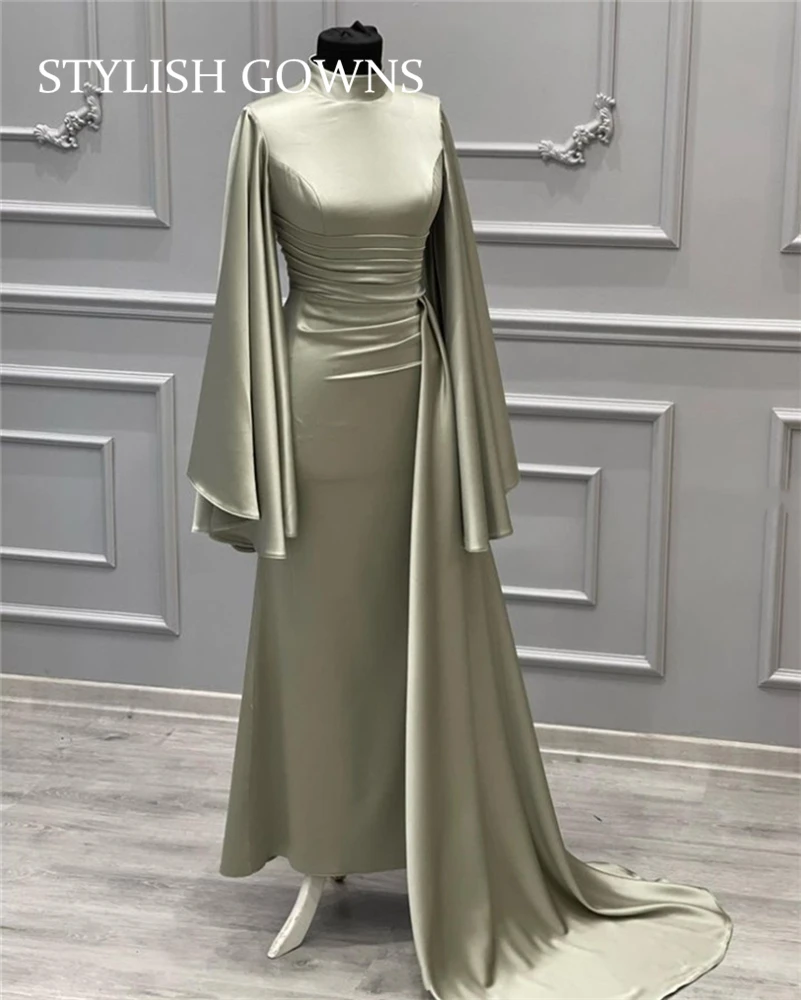 Muslim High N Evening Dress Long Sleeves Pleat 2023 Wedding Occasion Gowns Birthday Party Gown vestidos de ocasión Customized