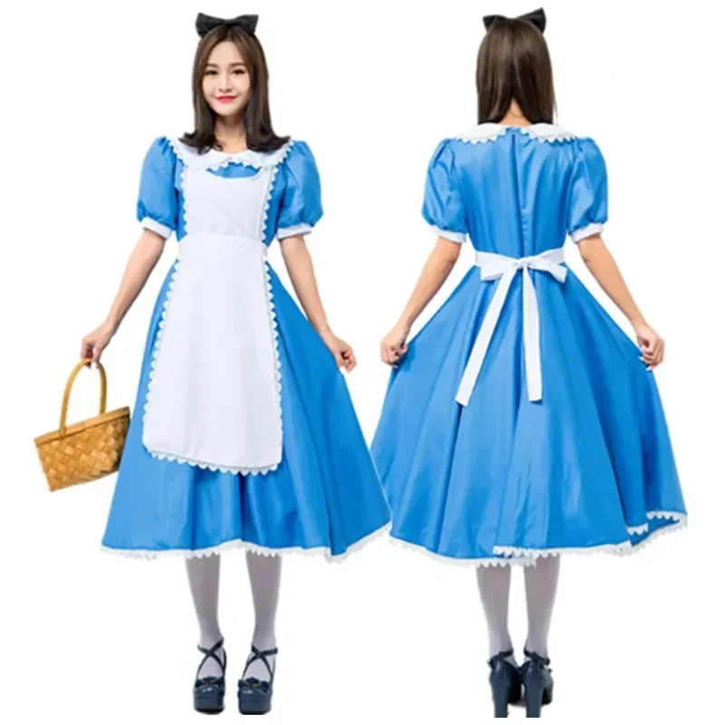 

Halloween Women's Alice In Wonderland Sweet Cute Blue Lolita Dress Carnival Party Maid Role Play Stage Performance Costume Set