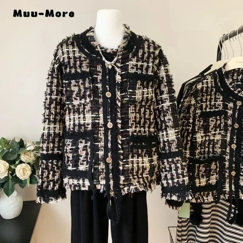 2023 inverno femminile stile Vintage monopetto o-collo giacca corta per le donne ufficio signora Plaid moda cappotto retrò di lusso