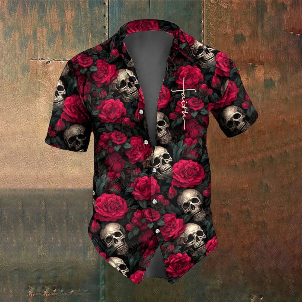 Summer Men\'s Fashion Horror Skull Cross Print Men\'s Short Sleeved Shirt Street Trend Party Men Oversized T-Shirt Top SIZE S-5XL