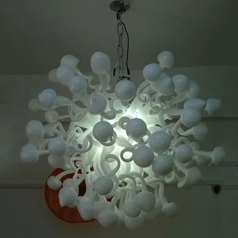 Creative Design White Mushroom Glass Lighting High Hanging Light Fixtures LED Hand Blown Glass Chandelier