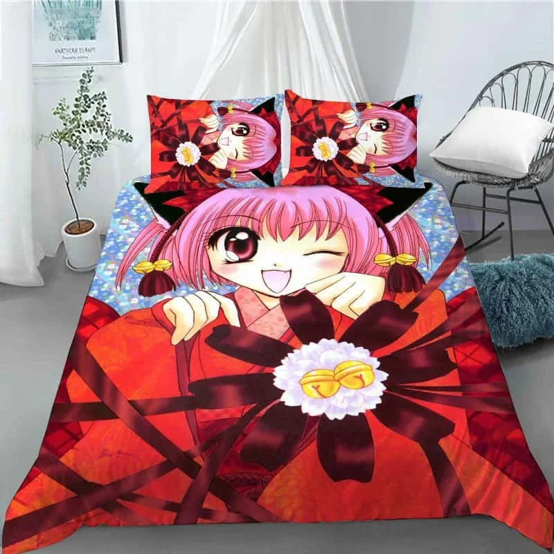 

Kawaii Gilrs Anime Tokyo Mew Mew Bedding Set Boys Girls Twin Queen King Size Duvet Cover Pillowcase Bed boys Adult Home Textiles