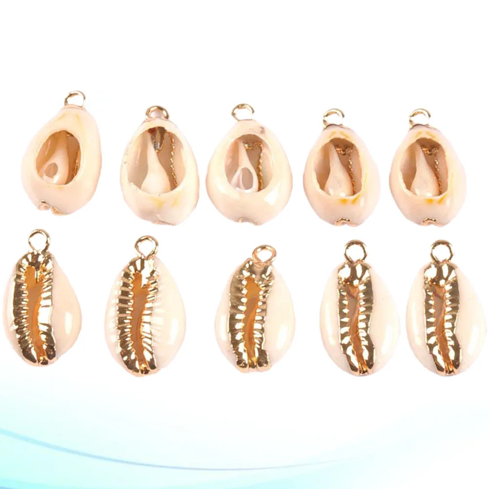 

10Pcs DIY Shell Pendant Charms Conch Charms Bracelet Diy Making Accessories for Necklace Jewelry Earring (White Golden)