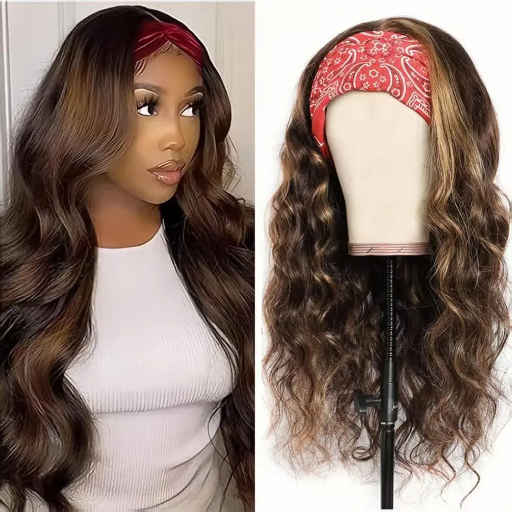 

16 inch 180% Density Brazilian Virgin Hair Ombre Headband Wig with 4/27 Highlights, Glueless & Lace-Free for Black Women