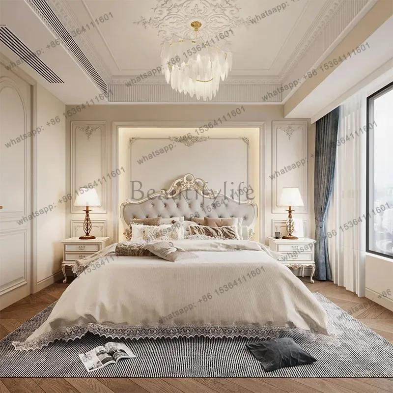 LJY French Light Luxury Bed Solid Wood Design Castle Modern Headboards Princess Bed Sleeping Letto Matrimoniale Unique Furniture