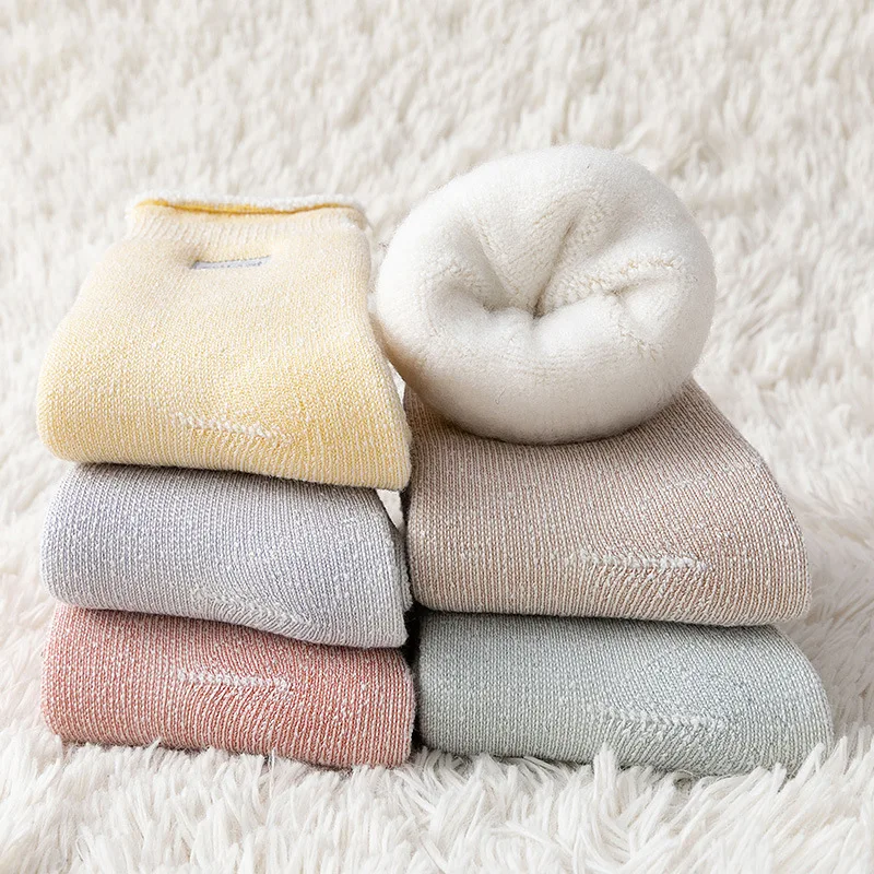 5 paires de chaussettes mi-mollet pour femmes, automne hiver, doublure polaire thermique, épaisses, chaudes, amples, ensemble de chaussettes moelleuses pour filles, 2025