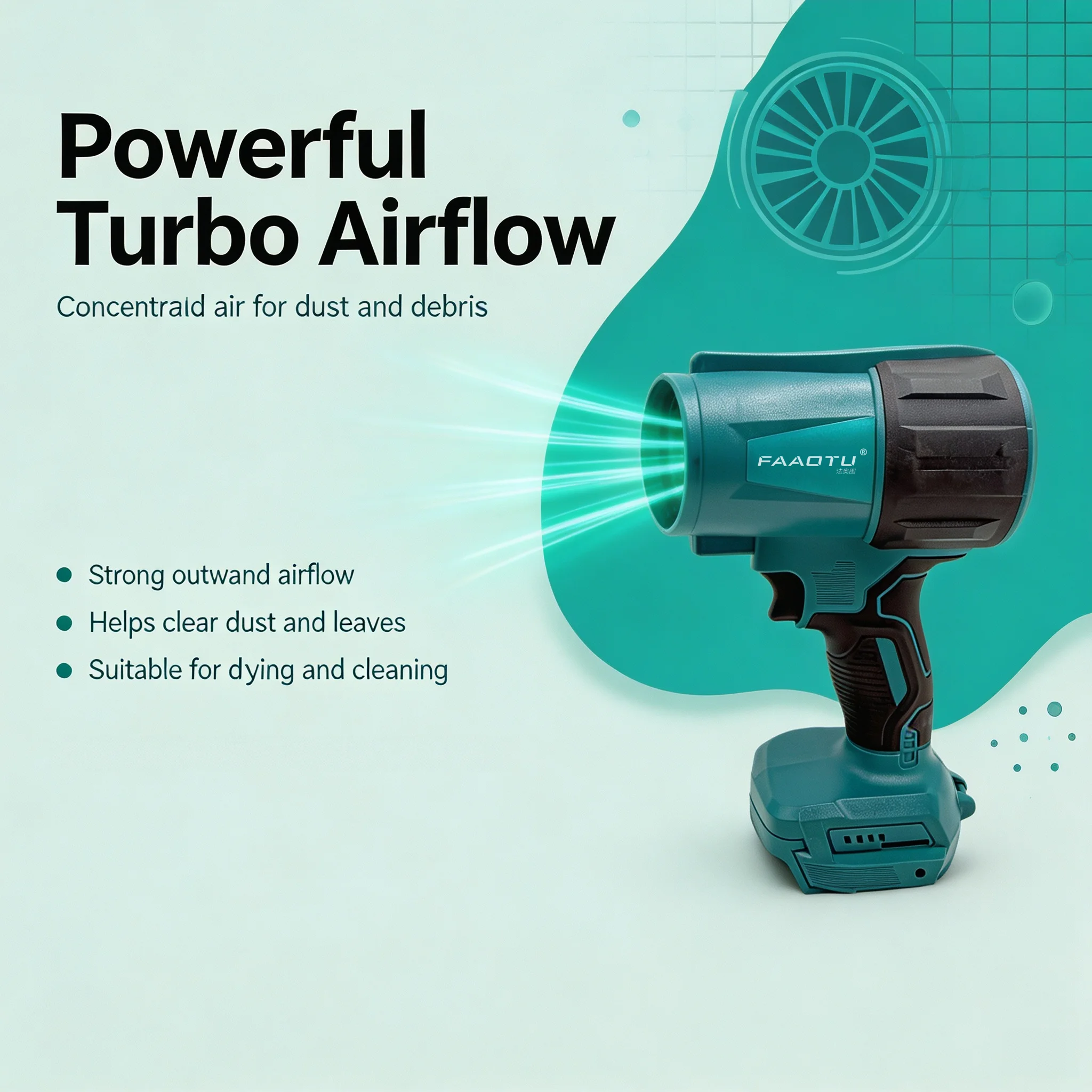 FAAOTU 30000RPM Violent Blower Turbo Jet Fan Wind Speed Turbo Light Cleanin Tool Suitable for MT18V battery
